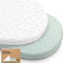 2-Pack Organic Bassinet Sheets for Girls, Boys - 100% Cotton Bassinet Mattress Sheets Compatible with Halo Bassinest Swivel Sleeper, Graco, Baby Delight, Chicco,Unisex Fitted Bassinet Sheets(Bunnies) (33"x 17")
