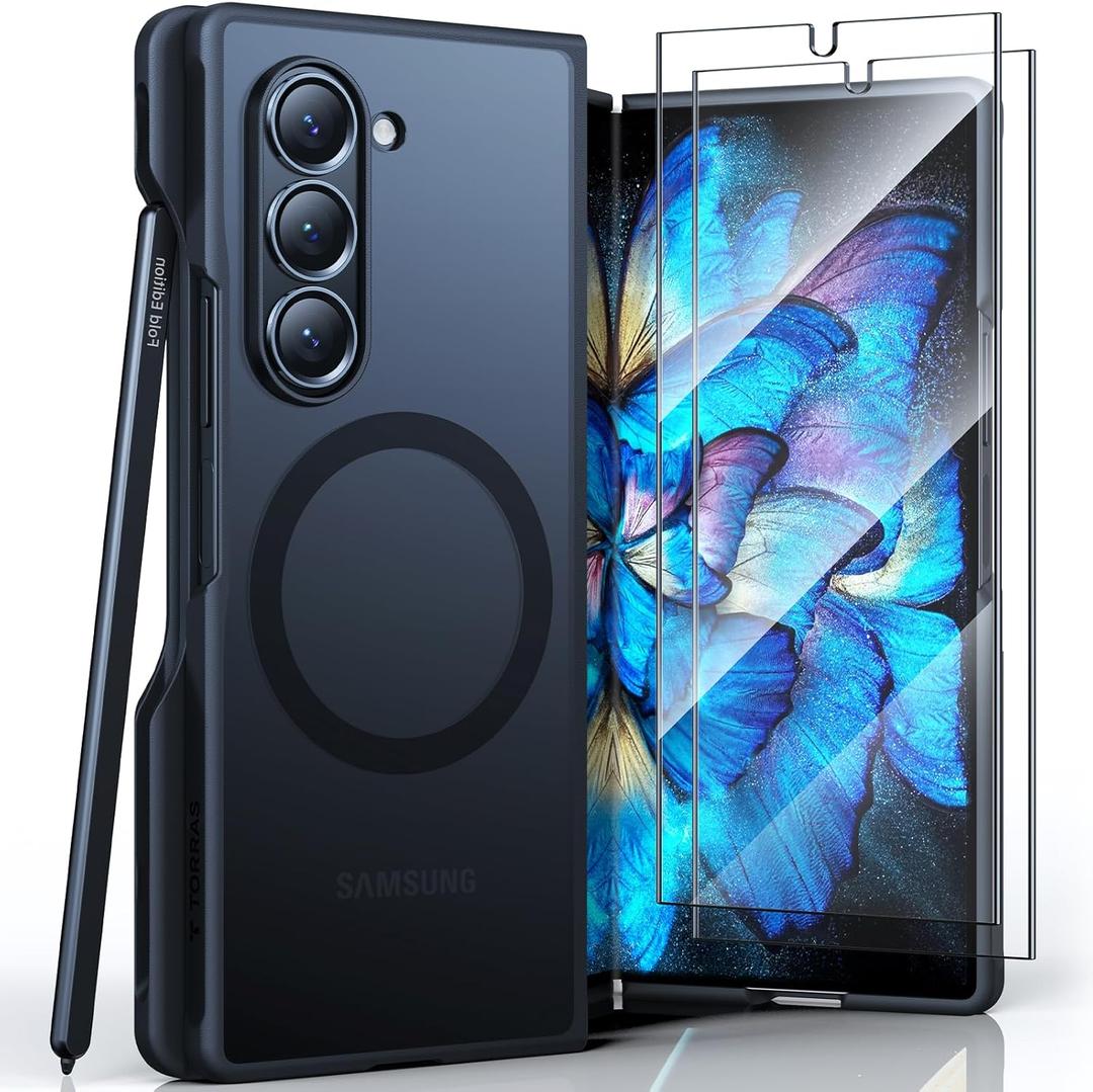 TORRAS Upgraded Magnetic Shockproof for Samsung Galaxy Z Fold 6 Case with S Pen Holder, [Fit for Magsafe] [Screen Protector Added] [Military Grade Drop Tested] Phone Case for Samsung Z Fold 6, Black