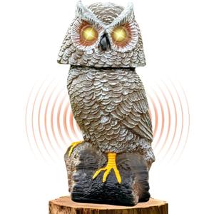 Solar Powered Garden Owl with Motion Detection, Rotating Head, Realistic Hoots and Silent Mode, Outdoor Statue and Sculpture, Owl Decoration for Home, Garden, Patio and Lawn