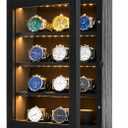 Watch Cases for Men 12-Slot Watch Display Case with LED Wooden Wall Mount Watch Display 4 Layers Watch Storage Box with Acrylic Magnetic Door & Velvet Lining Gift for Men