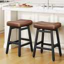 Raynesys Counter Height Bar Stools Set of 2, 24 Inch Barstools for Kitchen Counter, Kitchen Stools with Bonded Leather Saddle Seats & Heavy Duty Metal Legs, Easy Assembly, Brown/Black, 2 Pack-24"