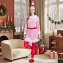 10 x 7 Pcs Women Christmas Elf Costume Set Santa's Helper Velvet Dress Xmas Outfit Elf Ears Hat Shoes Belt Socks Bell (Pink, XXL)