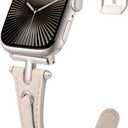 Minyee Leather Band Compatible with Apple Watch 38/40/41/42/44/45/46/49mm Women, Slim Thin Dressy Vintage Stylish Strap with T-Shape Metal Buckle for iWatch Series 11 10 9 8 7 6 5 4 SE/Ultra 3 2 1