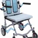 Ultra Lightweight Folding Wheelchair for Seniors, Portable Transport Chair with Flip Armrests and Swing Footrests, Locking Handbrakes, 16" Wide Seat, Gray Blue
