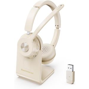 Soothielec Wireless Headset with Mic for Work, Bluetooth Headset with Noise Cancelling Microphone, Headphones with Mic Mute & USB Dongle for PC/Computer/Laptop/Cell Phones/Remote Work/Call Center