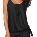 Yonique 2 Piece Swimsuit for Women Blouson Tankini Top with Shorts Tummy Control Bathing Suit (X-Large, Black)
