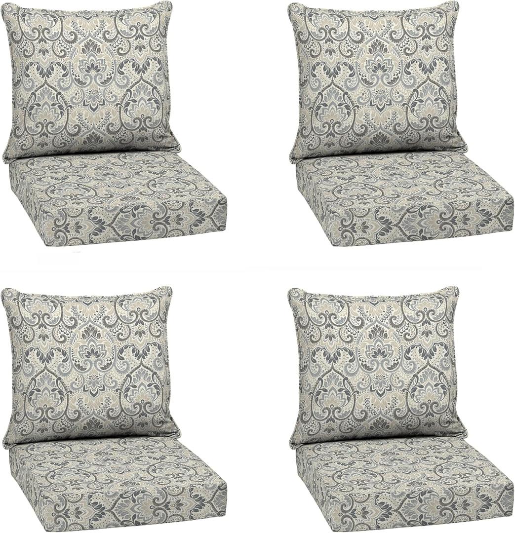 Arden Deep Seat Outdoor Chair Cushion Set (4-Pack), 24 in x 24 in, Weather-Proof, Rain-Proof, Fade Resistant Patio Cushion Set for Chair, Sofa, and Couch Neutral Aurora Damask
