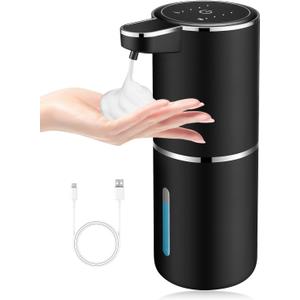 Automatic Foaming Soap Dispenser,Touchless Soap Dispenser with 4 Adjustable Foam Levels,Wall Mounted and USB Rechargeable,12.8oz Large Capacity for Bathroom,Kitchen Sink,Dish Soap(Black)