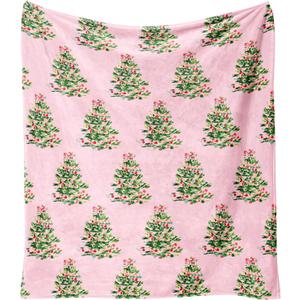 Christmas Throw Blanket 60"x50",Winter Merry Cute Pink Xmas Trees Holiday Festival Blanket for Women Men,Soft GIFS Flannel Fleece Throw for Home Living Room Bed Chair Couch Decor