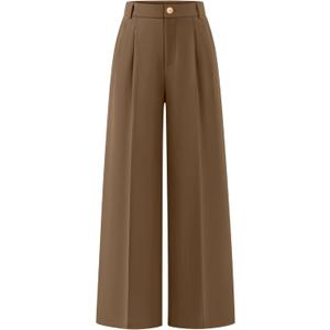 ZESICA Women's Wide Leg Dress Pants 2026 High Waisted Business Casual Palazzo Pants Work Office Slacks Trousers (Brown, S)