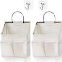 2 Pack Wall Hanging Storage Basket,Wall Hanging Organizer Bags with Pockets, Wall organizer Storage for Dormitory Bathroom Bedroom Kitchen(White-upgraded)