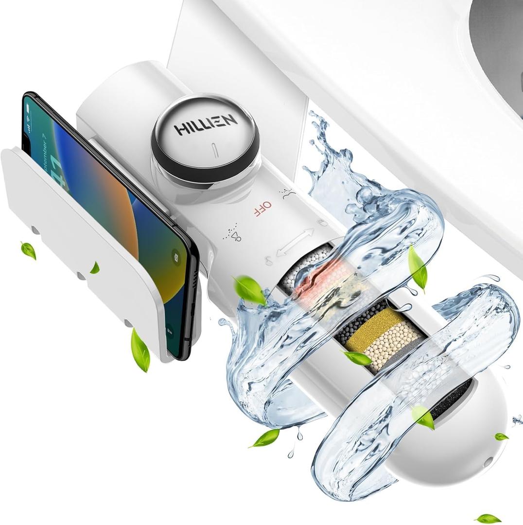 Ultra-Slim Bidet Attachment for Toilet with Filter, Chlorine-Free Fresh Water, pH balance, Non-Electric Bidet Toilet Seat Attachment with Pressure Controls, Dual Nozzles(Frontal/Rear),No Gaps No Leaks (White)