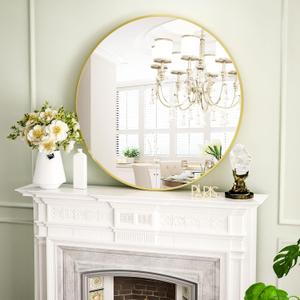 Round Mirror 36" Gold Wall Mounted Circle Mirrors Vanity Mirror with Aluminum Alloy Frame Modern Decoration for Bathroom, Living Room, Vanity, Bedroom, Entryway (36"L x 36"W)