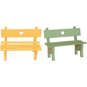 2Pcs Miniature Bench Model Realistic Wooden Furniture Ornament for Dollhouse Chair Decor for Home Garden