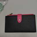 Travelambo RFID Wallet Women Bifold Multi Card Wallet Case with Zipper Pocke Credit Card Holder for Women (Black & Rose Red)