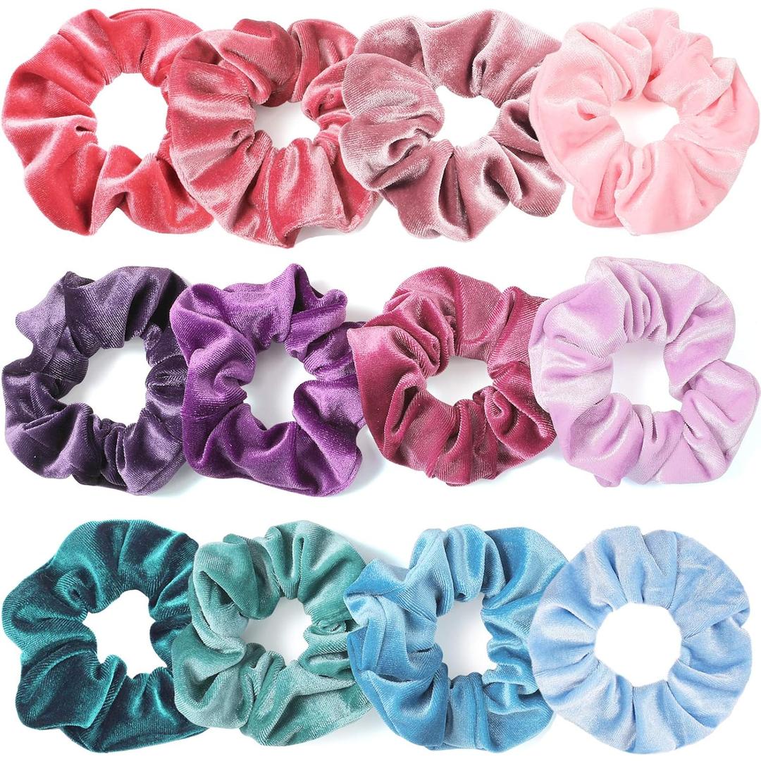 IVARYSS Scrunchies for Girls, 12 Pcs Velvet Scrunchies for Hair, Soft Ponytail Holder, Cute Colors Elastic Hair Bands for Teens and Women