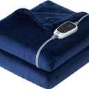 Sealy Electric Blanket Throw, Soft Flannel Heated Blanket with 6 Heat Settings & 2-10 Hours Auto Shut Off, Fast Heating & Machine Washable, 50x60 Inch, Navy (Throw Size 50" x 60")