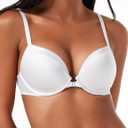 Deyllo Women's Push Up Bra Deep V Underwire Bra Full Coverage Lightly Padded Bras (White)