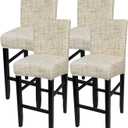 SearchI Bar Stool Covers Set of 4, Stretch Washable Barstool Seat Covers, Counter Height Chair Covers for Kitchen Dining Room Cafe (Beige White Stripe)