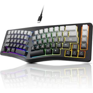 7KEYS Wired Ergonomic Keyboard, Compact Mini Split Keyboard 69 Keys, 14+ RGB Backlight, Detachable USB Type-C Cable, Natural and Comfortable Typing for Desktop Windows PC Laptop MAC (Gray)