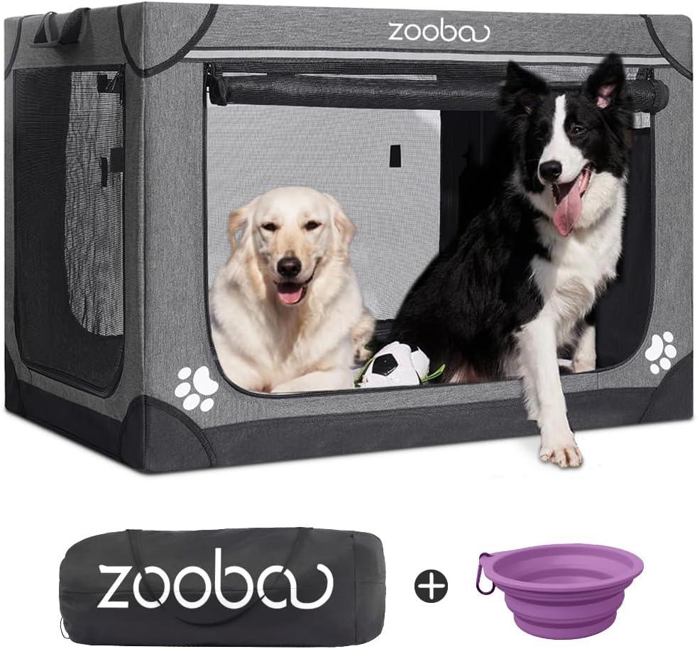 42" Portable Soft Dog Crate for Large Dogs - Collapsible Travel Kennel with Carry Bag, Foldable Cage with Durable Textilene Mesh Door, Plush Bed - Ideal for Home or Travel - Charcoal Gray (42.0"L x 30.3"W x 30.3"H)
