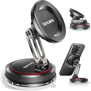 SYNCWIRE for MagSafe Car Mount [2-Axis Design] Nano Adhesive Gel + Suction Cup Magnetic Phone Holder for Dashboard & Windshield, 360 Adjustable for iPhone 17 16 15 14 13 12 11, Samsung, Matte Black