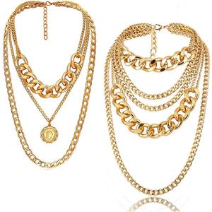 Chunky Necklaces for women Punk Chain Multilayer Statement Collar Necklace Gold