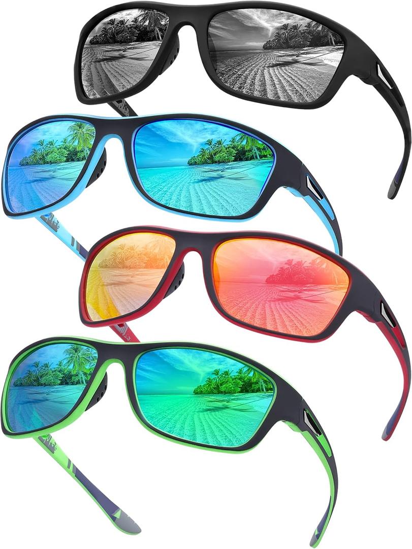4 Pairs Polarized Sunglasses for Men Women Sports Wrap Around Shades UV Protection Running Fishing Biking Cycling