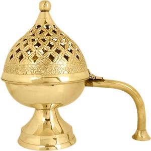 SATVIK 1 Pc Pure Brass Antique Incense Holder Dhuni Burner with Long Brass Handle Handheld Puja Dhuna Loban Burner Pooja Agarbatti Dhoop Pot Dhuni Stand Indian Housewarming Return Gift Items Bulk