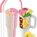 2-in-1 Drink Separator for 40oz Tumbler, Reusable Silicone Cup Bottle Tumbler Divider Inserts for Juice, Coffee, Cocktails, Whiskey, Drink Liner for Big Bottles, Pink/White