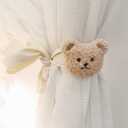 2 Pack Cute Curtain Tiebacks Cartoon Bears Embroidered Animal Shape Bedroom Accessories (Beige)