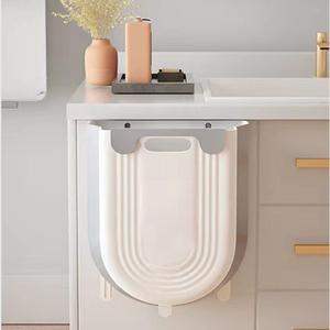 1pc Plastic Hanging Trash Can with Cabinet Hook, Foldable Collapsible Waste Bin, Small Wall Mounted Garbage Bin for Kitchen Bathroom