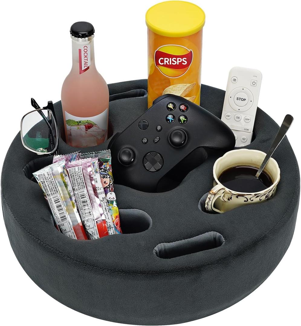 Couch Cup Holder Pillow - Sofa Drink Holder Buddy | Bed Buddy for Snacks, Beverage, Remote | Couch Caddy Storage for Bed, Car Back Seat Organizer, RV, Living Room, Boat, Bedroom(Grey)