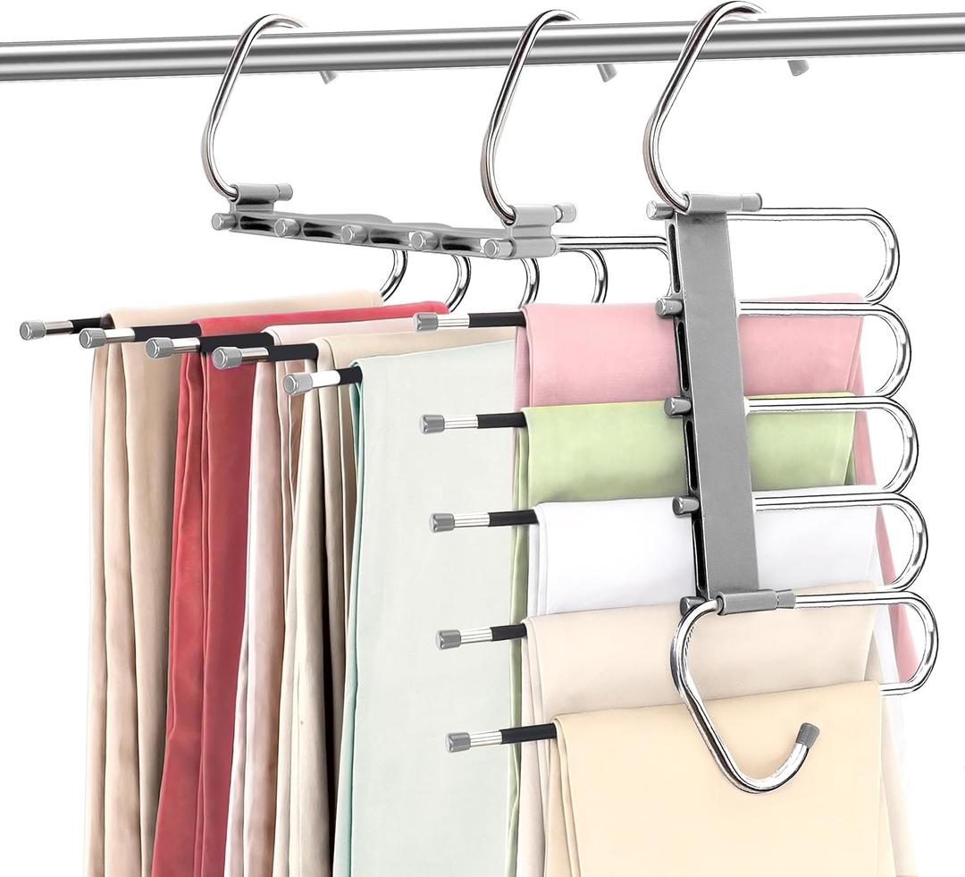 Utopia Home Pants Hangers Space Saving 2 Pack - Clothes Hanger with S-Type Stainless Steel Hook & Anti-Slip Design - Closet Organizer for Jeans, Trousers, Skirts, Scarf & Slacks (Grey) (Gray)