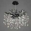 Modern Tree Branch Crystal Chandelier 18'' Luxury Matte Black Crystal Chandeliers 6-Light Crystals Pendant Chandeliers for Dining Room Kitchen Bedroom Foyer Entryway, A-Round-D 18 Inch