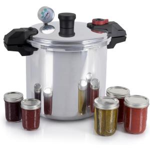 T-fal 22-Quart Aluminum Pressure Canner, 3 PSI Settings, Home Canning, Includes Racks & Canning Guide, Large Capacity, Pressure & Water Bath Canning for Vegetables, Meats, Seafood & Fruits, Silver