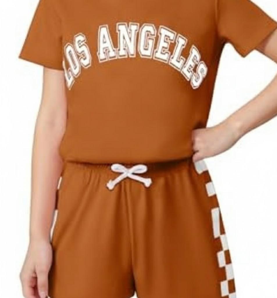 Dorbee Toddler Girl Outfits Summer Plaid Lounge Shorts Set and Athletic Sets Tracksuit for Girls 5-6Years Years, Light Brown