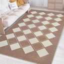 8x10 Washable Area Rug for Living Room Bedroom, Checkered Rug Non-Slip Fuzzy Fluffy, Indoor Modern Carpe for Home Aesthetic Decor(Beige and White)