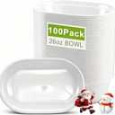 Newtay 100 Pcs White Plastic Bowls 26 oz Oval Disposable Salad Serving Bowls Wedding Food Containers for Soup Fruit Snack Reusable Meal Prep Containers Microwave Safe for Wedding Birthdays Baby Shower