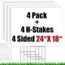 4 Pack Blank Yard Signs with Stakes 24 X 18inch, IKAYAS 18 x 24" Large Size White Garden Yard Signs Yard Sale Signs Corrugated Plastic Signs for Party Decorations, Garage Sale, Guidepost, Open House