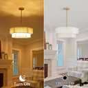 19.7" Hand Woven Rattan Drum Chandelier,Adjustable Boho Pendant Light,Modern Gold Coastal Pendant Light for Kitchen Island, Dining Room,Living Room,Bedroom, Foyer,White,UL Listed,E26 Socket