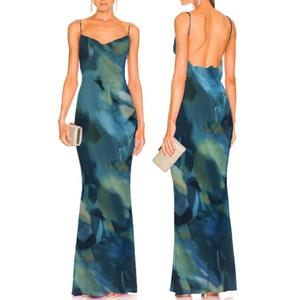 Capuffy Women Tie Dye Maxi Dresses Lace Backless Cocktail Party Dress Spaghetti Straps Mermaid Evening Gown 221(Tie Dye Blue,S)