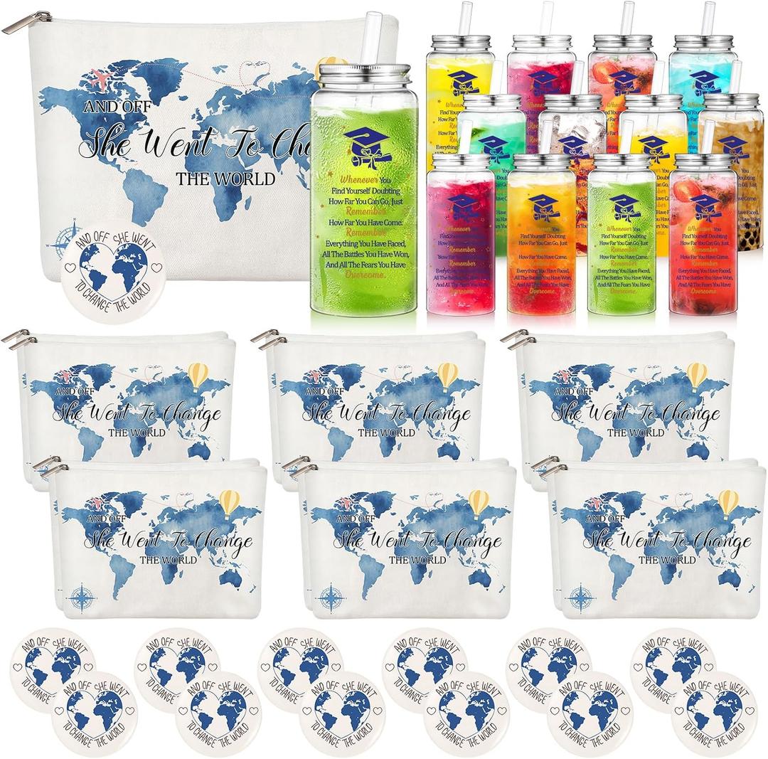 LemonRoad 12 Set 2026 Graduation Gift for Her Bulk 17oz Inspirational Tumblers Cup with Straw Lids Makeup Bags High School Class of 2026 Gift for Daughter End of the Year Grad Party Favors(Blue)
