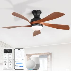 27 Inch Smart Ceiling Fans with Lights and Remote, APP Control Work with Alexa/Google, 5 ABS Blades, Modern, Quiet Reversible DC Motor, 3CCT Dimmable, Indoor/Outdoor/Bedroom/Living Room