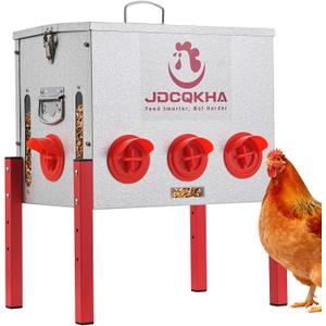 55LB Automatic Chicken Feeder, Rat Proof & No Waste Large Metal Chicken Feeder, Waterproof Galvanized Poultry Feeder with 4 Visual Windows for Chickens, Ducks, Geese, 8 Ports & Adjustable Legs