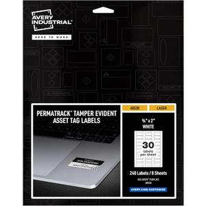 Avery White Asset Tag Labels, 3/4" x 2", Tamper-Evident Laser Printable Tags, 240 Waterproof Labels (60530)