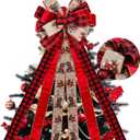 RECUTMS Red Christmas Bows 56.7x13 inches Christmas Tree Topper Bows Large Handmade Burlap Bow with Xmas Patterns Christmas Wreath Decoration for Indoor Outdoor Xmas Party Home Holiday Winter