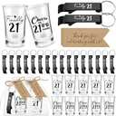 Kritkin 96 Pcs 24 Sets 21st Birthday Party Favors for Guests Finally Cheers to 21 Acrylic Shot Glasses 21th Bottle Opener Keychain with Thank You Tag Bag Birthday Souvenirs Party Supplies(Black)
