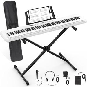 88 Key Piano Keyboard, Semi Weighted Electronic Digital Piano with Music Stand, Power Supply, Sustain Pedal, Bluetooth, Stand, MIDI, for Beginner Professional at Home, Stage