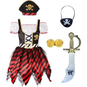 Sicypoty Girls Pirate Costume for Halloween Cosplay Pirate Costume Buccaneer Dress (9-11 Years)